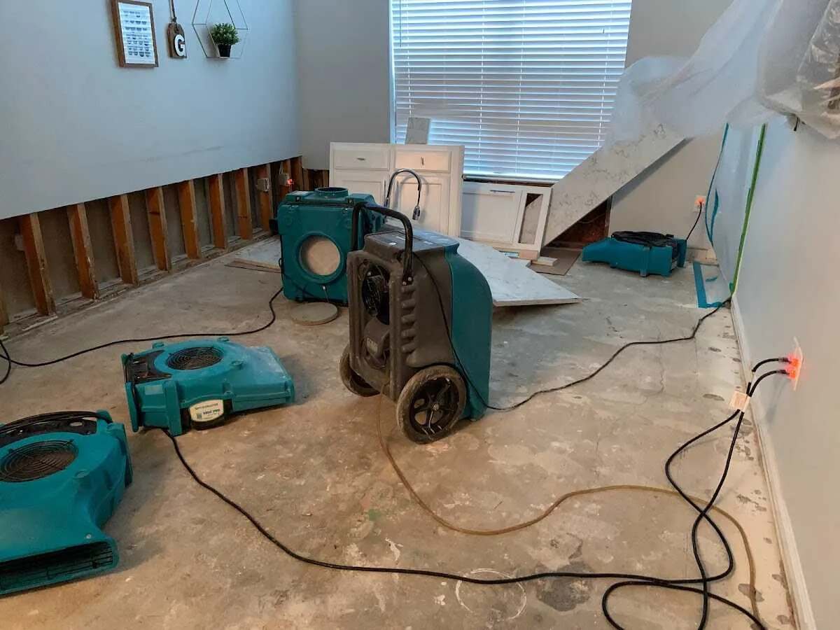 Dehumidifier in flood-cut room for Water Damage Restoration in New Lenox